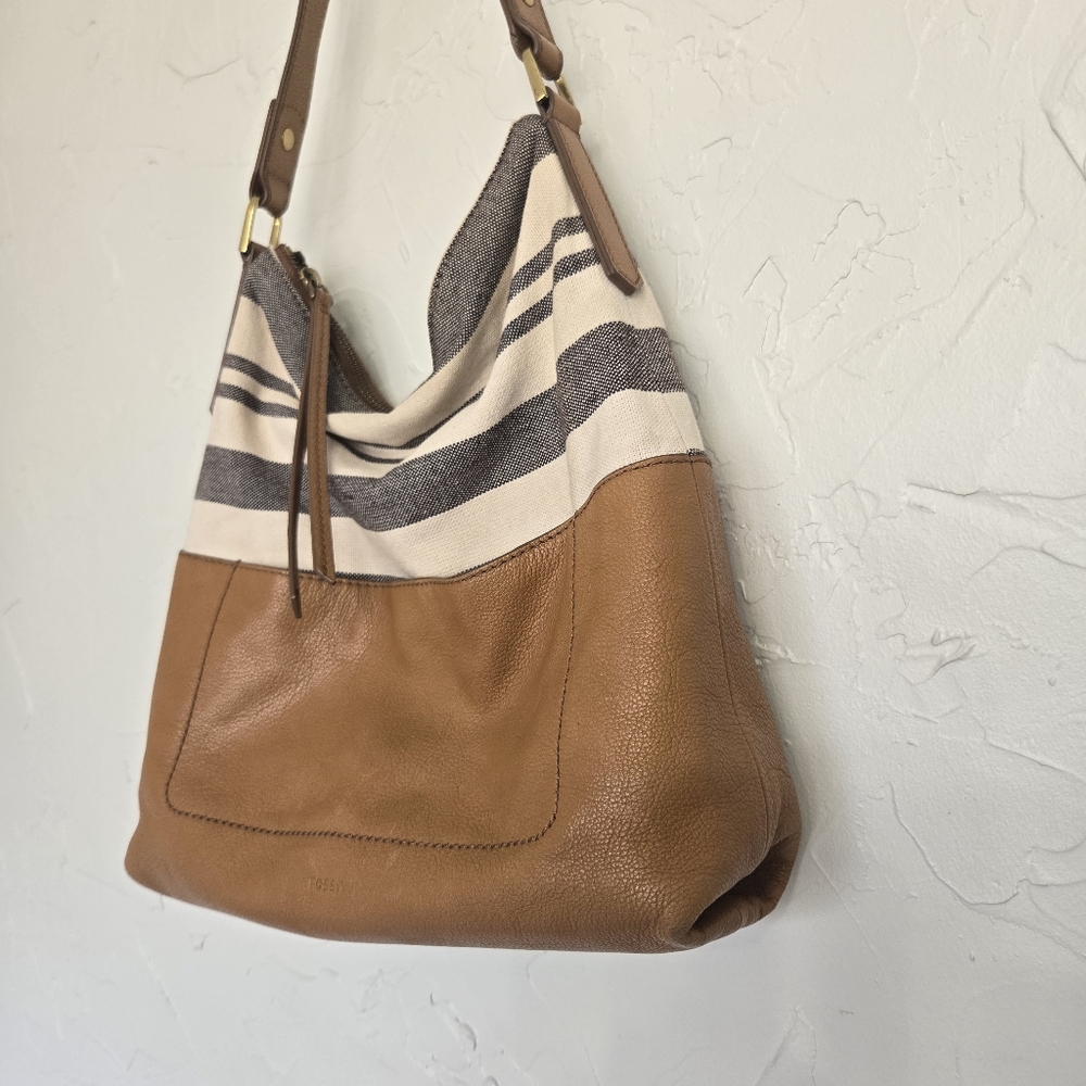 Fossil Leather Striped Fabric Shoulder Bag - image 2